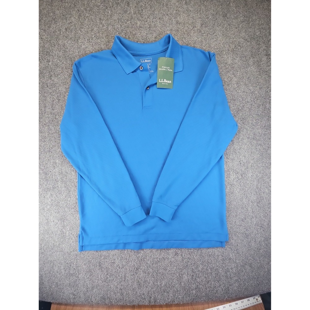 LL Bean Brand New Mens Sz Med Traditional Fit Long Sleeve Blue Polo Shirt 1760